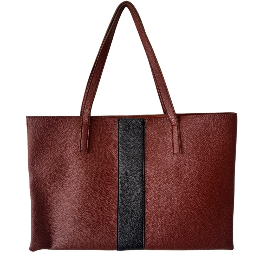 Brown Tote Bag with Black Stripe